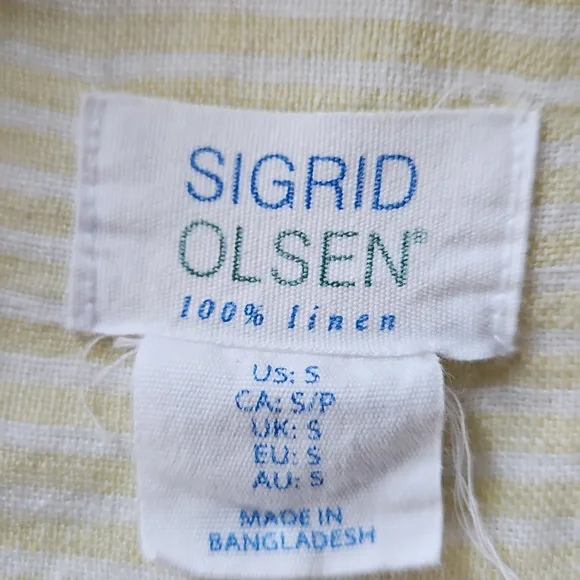 Sigrid Olsen SM Linen Butter Yellow White Striped Button Blouse Coastal Oversize - Picture 3 of 8